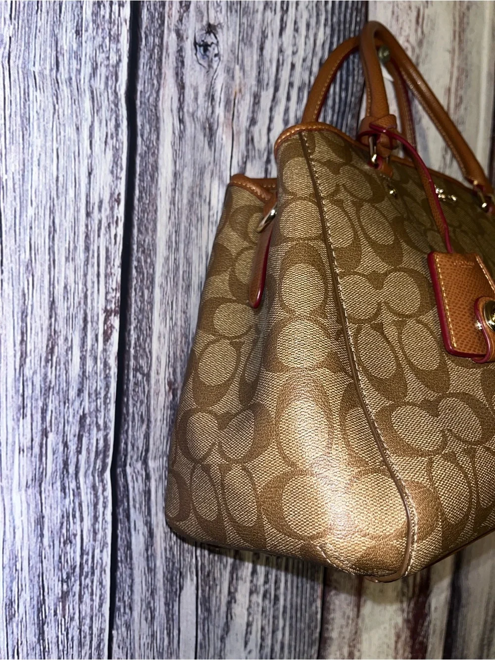Coach Beige/Brown Signature Coated Canvas & Leather Margot Carryall Satchel Bag